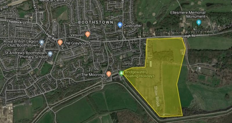 Map showing the greenbelt land that Peel will be developing in Boothstown