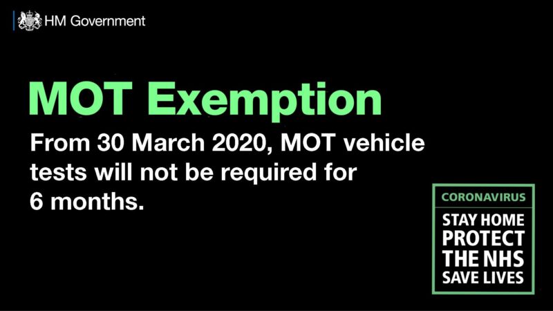 From 30 March 2020, MOT vehicle  tests will not be required for 6 months