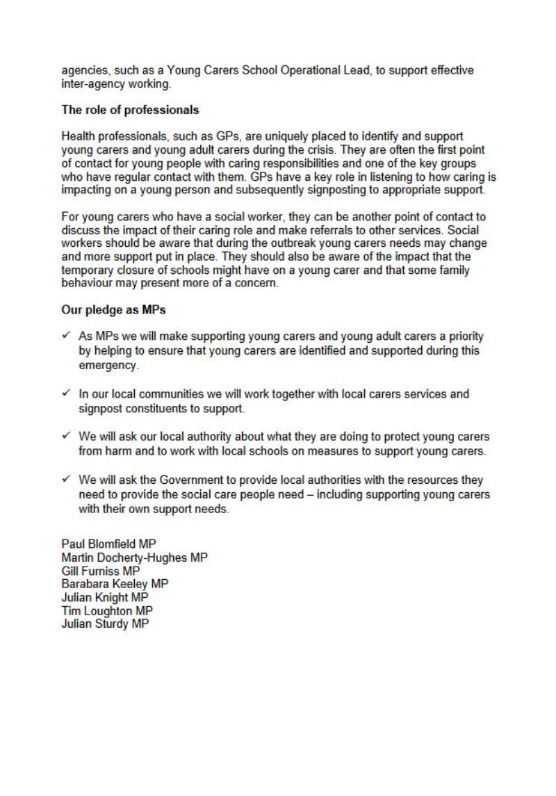 Page 2 of statement supporting carers and young carers