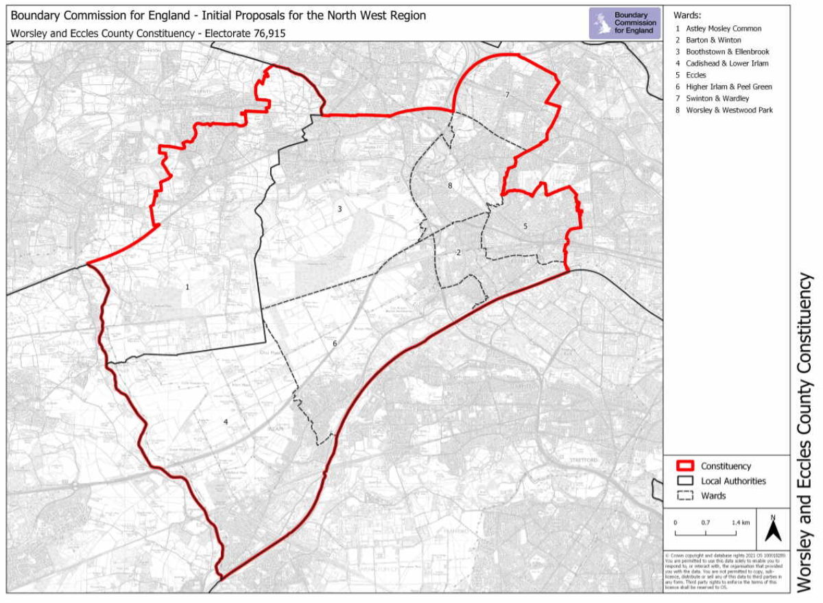 Map showing the proposed Worsley and Eccles constituency